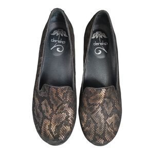 Dansko Olivia loafers women's 38/7.5-8 Bronze Snake print Leather slip on clogs